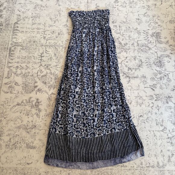 Faherty Margarita 100% Linen Strapless Maxi Dress Size Medium Coastal Artsy Boho - Picture 3 of 9